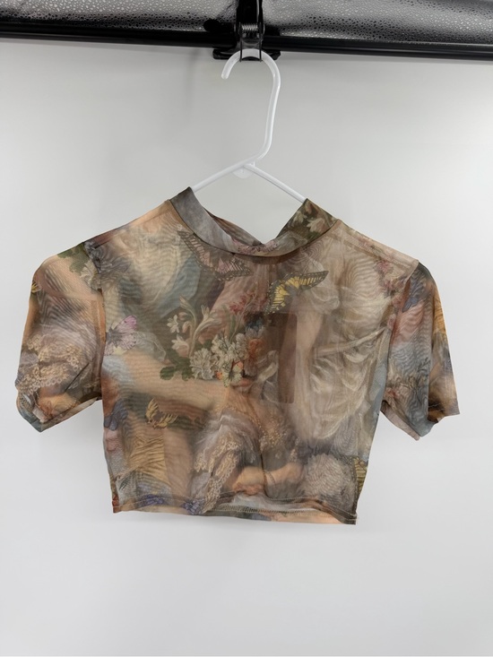 PrettyLittleThing Tops - Pretty Little Thing  Renaissance Mock Neck Sheer Mesh Cropped Top Size 4 New